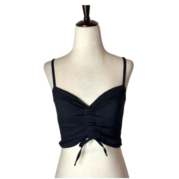 Pinko Shirt Women 2 Black Ruched Gathered Tie Front Cropped‎ Cami Gothic Sexy - Picture 1 of 11